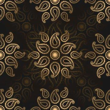 Seamless vector pattern with gold ornamental mandala elements on dark backgro Illustrazione stock