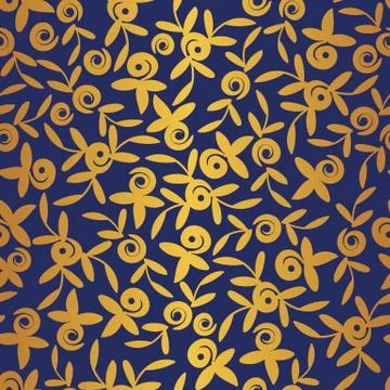 Seamless vector pattern with gold roses on royal blue background Stock Illustration