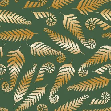 Seamless vector pattern, golden fern, great for textile, packaging, wrapping Stock Illustration