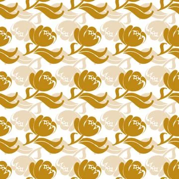Seamless vector pattern with golden flowers and leaves on a light background Stock Illustration