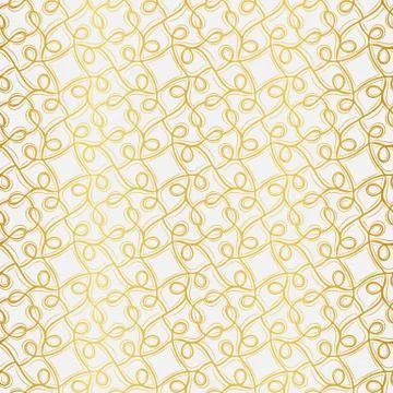 Seamless vector pattern with golden linear ornament on a light background Stock Illustration