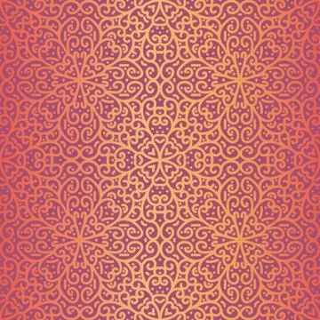 Seamless vector pattern with golden linear ornament on a vibrant pink background Stock Illustration
