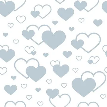 Seamless vector pattern. Gray hearts and outlines hearts on a white background Stock Illustration