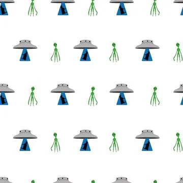 Seamless vector pattern. Green alien and flying saucer Illustrazione stock