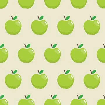 Seamless vector pattern with green apples on off-white background Stock Illustration