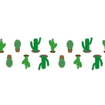 Seamless vector pattern. Green color cacti isolated on white background. Loca Illustrazione stock