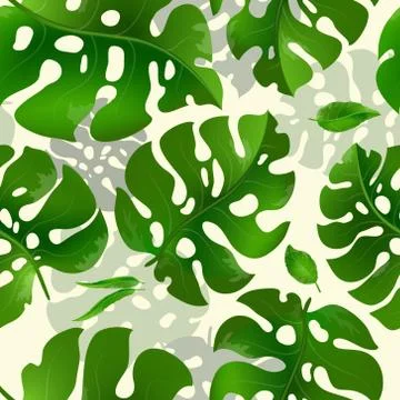 Seamless vector pattern with green exotic leaves Stock Illustration