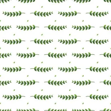 Seamless Vector Pattern with Green Leaves on Isolated White Background Stock Illustration
