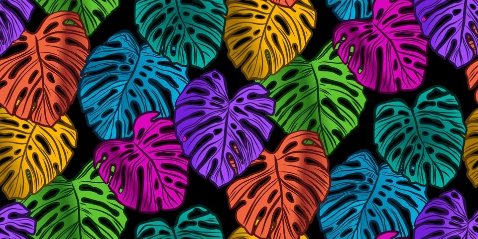 Seamless vector pattern of greenery leaves Monstera. Illustrazione stock