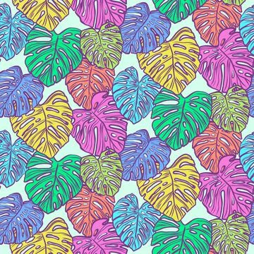 Seamless vector pattern of greenery leaves Monstera. Stock Illustration