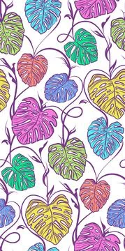 Seamless vector pattern of greenery leaves Monstera. Stock Illustration