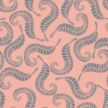 Seamless vector pattern with grey leaves on a powder pink background Stock Illustration