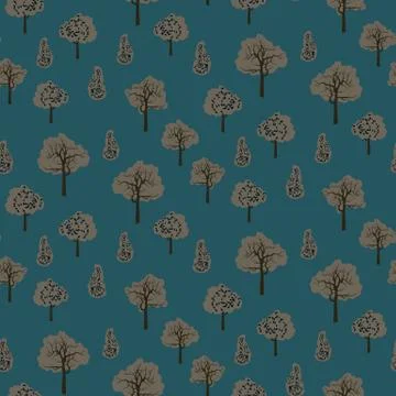 Seamless vector pattern with grey trees on a blue background Illustrazione stock