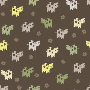 Seamless vector pattern with group of friendly cows on a dark background Illustrazione stock