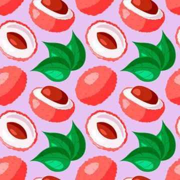 Seamless vector pattern with half lychees and leaf 스톡 일러스트