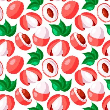 Seamless vector pattern with half lychees and leaf Illustrazione stock