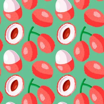 Seamless vector pattern with half pink lychees Stock Illustration