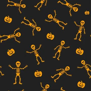 Seamless vector pattern for Halloween design. Halloween symbols: skeleton Illustrazione stock