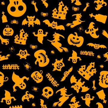 Seamless vector pattern for Halloween design. Halloween symbols: ghost, bat Illustrazione stock