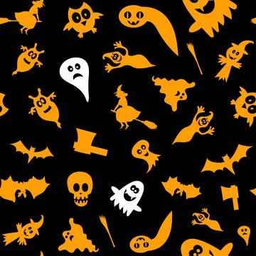 Seamless vector pattern for Halloween design. Halloween symbols: ghost, bat Illustrazione stock