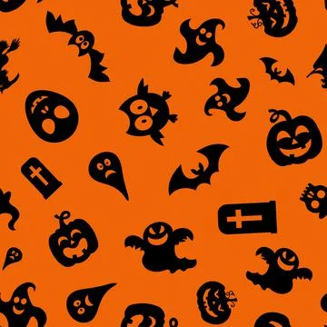 Seamless vector pattern for Halloween design. Halloween symbols: ghost, bat, Stock Illustration