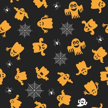 Seamless vector pattern for Halloween design. Halloween symbols: ghost Stock Illustration