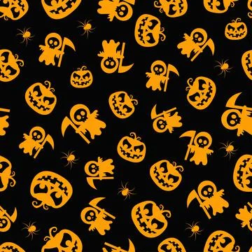 Seamless vector pattern for Halloween design. Halloween symbols: pumpkin 스톡 일러스트