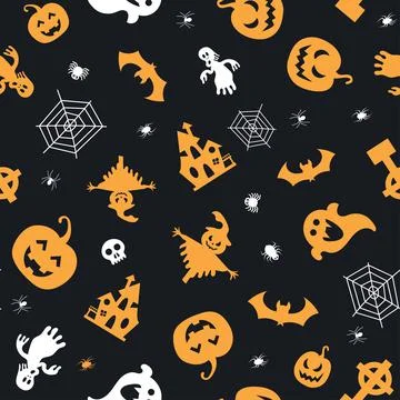 Seamless vector pattern for Halloween design. Halloween symbols: ghost, bat Illustrazione stock