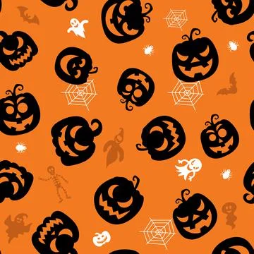 Seamless vector pattern for Halloween design. Halloween symbols: ghost, bat, Illustrazione stock