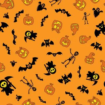 Seamless vector pattern for Halloween design. Halloween symbols: ghost, bat 스톡 일러스트