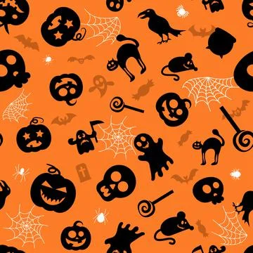 Seamless vector pattern for Halloween design. Halloween symbols: pumpkin Illustrazione stock