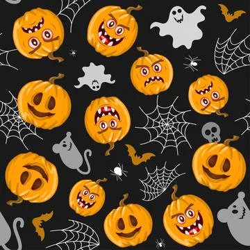 Seamless vector pattern for Halloween design. Halloween symbols: pumpkin 库存插图