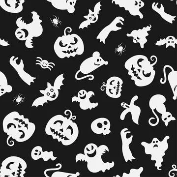 Seamless vector pattern for Halloween design. Halloween symbols: ghost, bat Illustrazione stock