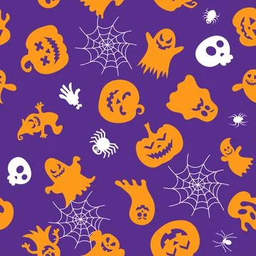 Seamless vector pattern for Halloween design. Halloween symbols: pumpkin 库存插图