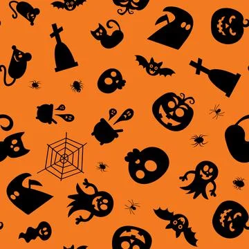 Seamless vector pattern for Halloween design. Halloween symbols: ghost, bat イラスト素材