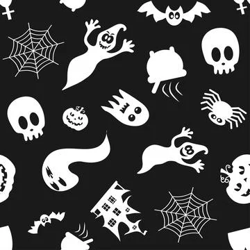 Seamless vector pattern for Halloween design. Halloween symbols: pumpkin 스톡 일러스트