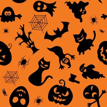 Seamless vector pattern for Halloween design. Halloween symbols: pumpkin 스톡 일러스트