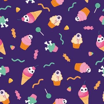 Seamless vector pattern for Halloween with sweets Stock Illustration