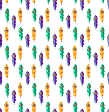 Seamless vector pattern with hand-drawn flat colorful feathers Stock Illustration