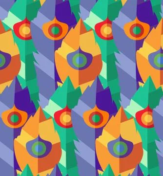 Seamless vector pattern with hand-drawn flat colorful feathers Stock Illustration