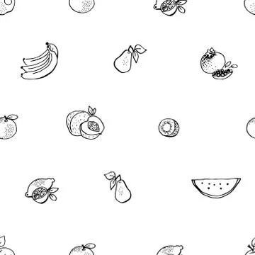Seamless vector pattern with hand drawn fruit Stock Illustration