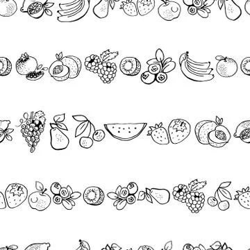 Seamless vector pattern with hand drawn fruit Stock Illustration