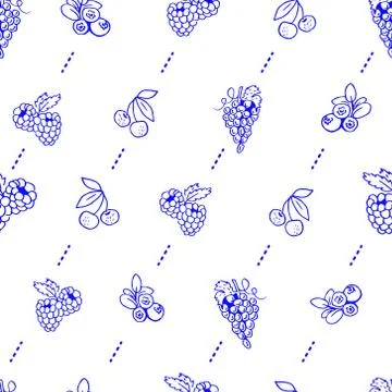 Seamless vector pattern with hand drawn fruit Stock Illustration