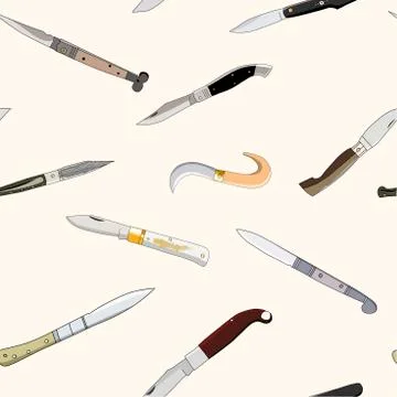 Seamless vector pattern of hand drawn vintage knives Stock Illustration