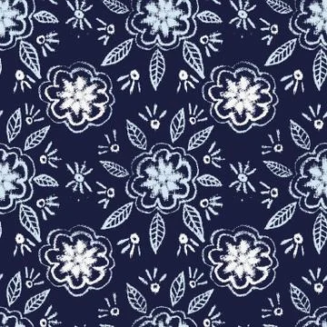Seamless vector pattern with hand drawn floral Stock Illustration