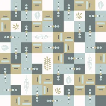 Seamless vector pattern. Hand drawn leaf geometric mosaic grid. Modern all over Stock Illustration