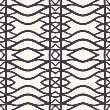 Seamless vector pattern. Hand drawn woven trellis grid. Geometric black and イラスト素材