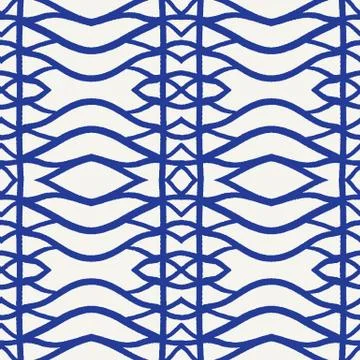 Seamless vector pattern. Hand drawn woven trellis grid. Geometric delft blue Illustrazione stock