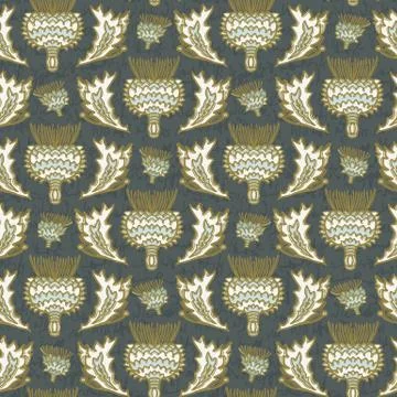 Seamless vector pattern. Hand drawn thistle leaf floral damask. Ornamental Stock Illustration