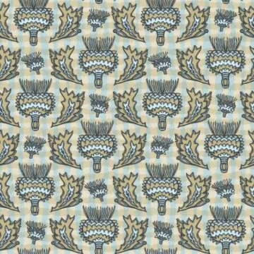 Seamless vector pattern. Hand drawn thistle leaf floral damask. Ornamental Stock Illustration
